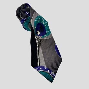 Oleg Cassini Vintage Silk Men's Neck Tie Blue Black Teal Grey Retro 80's‎ 90's